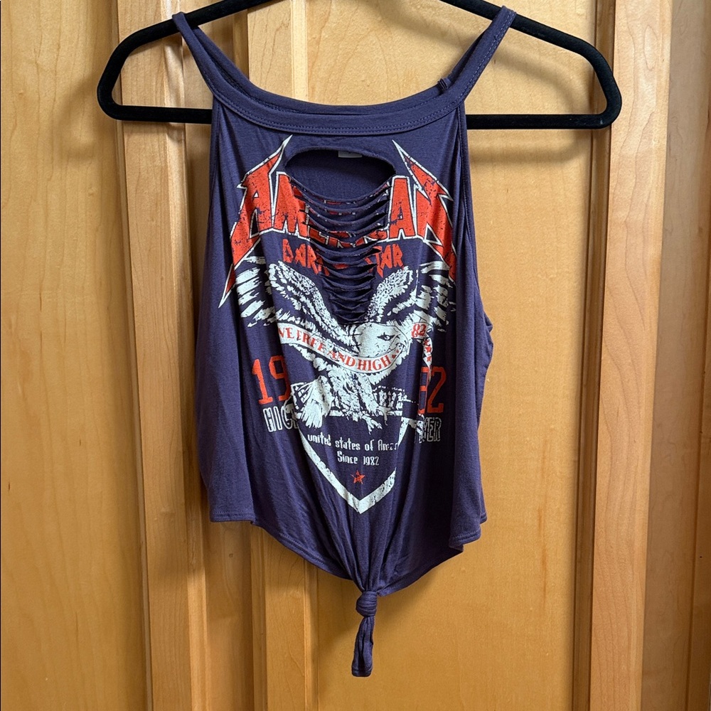 Distressed Tie-Front Graphic Tank Top - Gray
